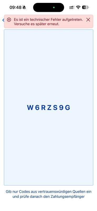 Beispiel: Meldung in der TWINT-App – der Code ist ein Beispiel
